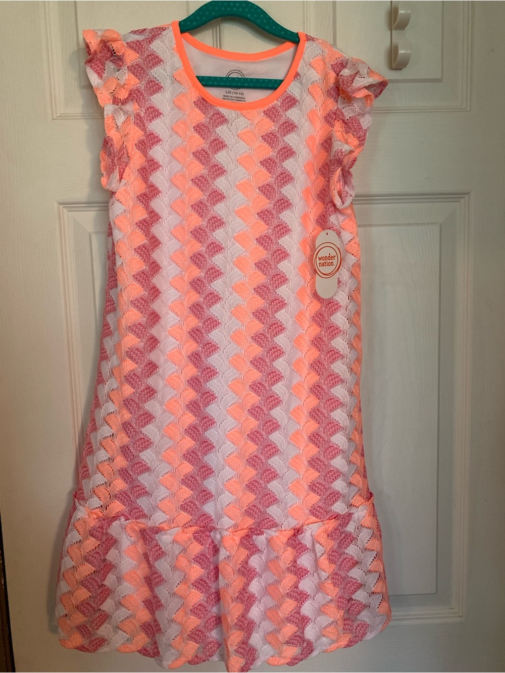 wonder nation Pink & Peach Chevron Ruffle Sleeve Dress